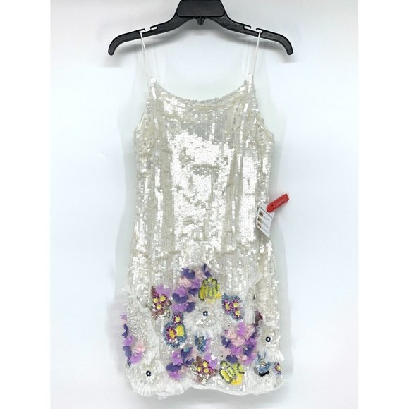 Mac Duggal Dress 93628 Sequined Embellished White Floral Mini - Picture 4 of 13